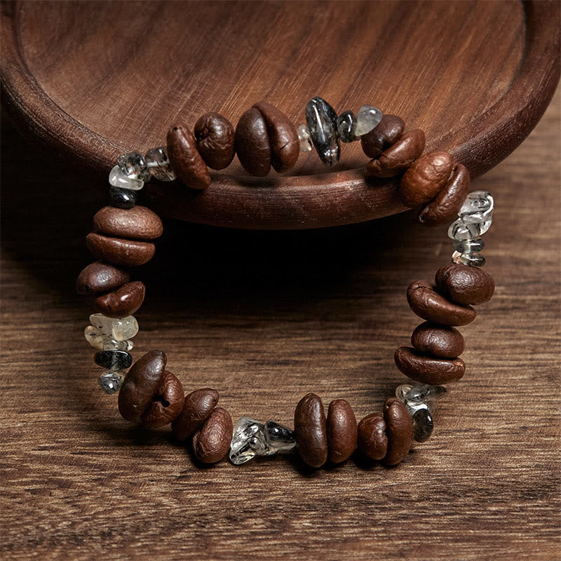 Buddha Stones Natural Coffee Beans Black Obsidian Rutilated Quartz Strength Bracelet - image 7