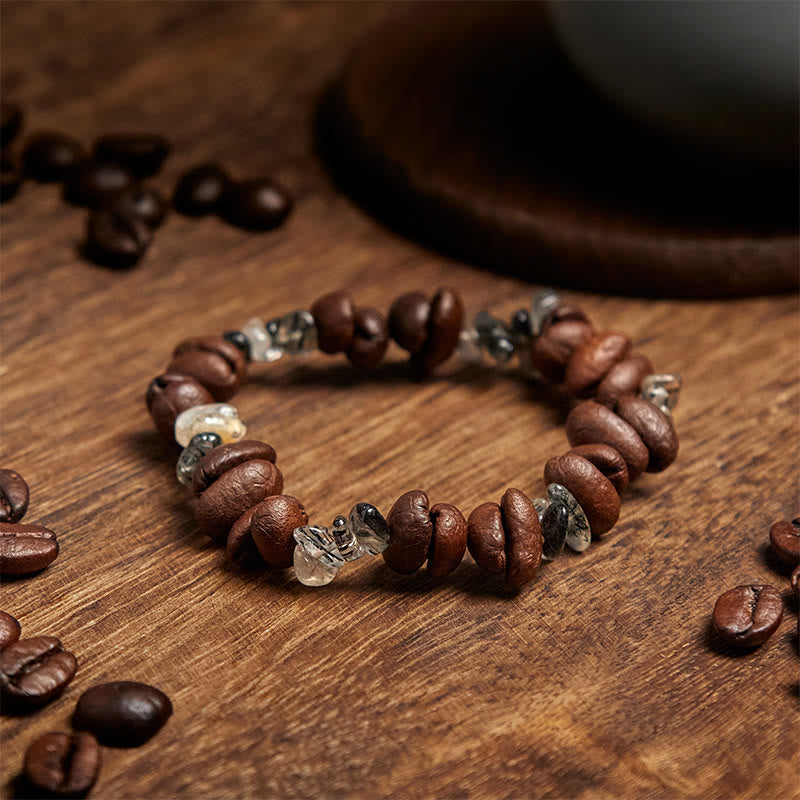 Buddha Stones Natural Coffee Beans Black Obsidian Rutilated Quartz Strength Bracelet - image 8