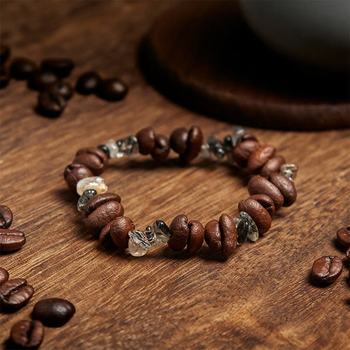 Buddha Stones Natural Coffee Beans Black Obsidian Rutilated Quartz Strength Bracelet - image 8