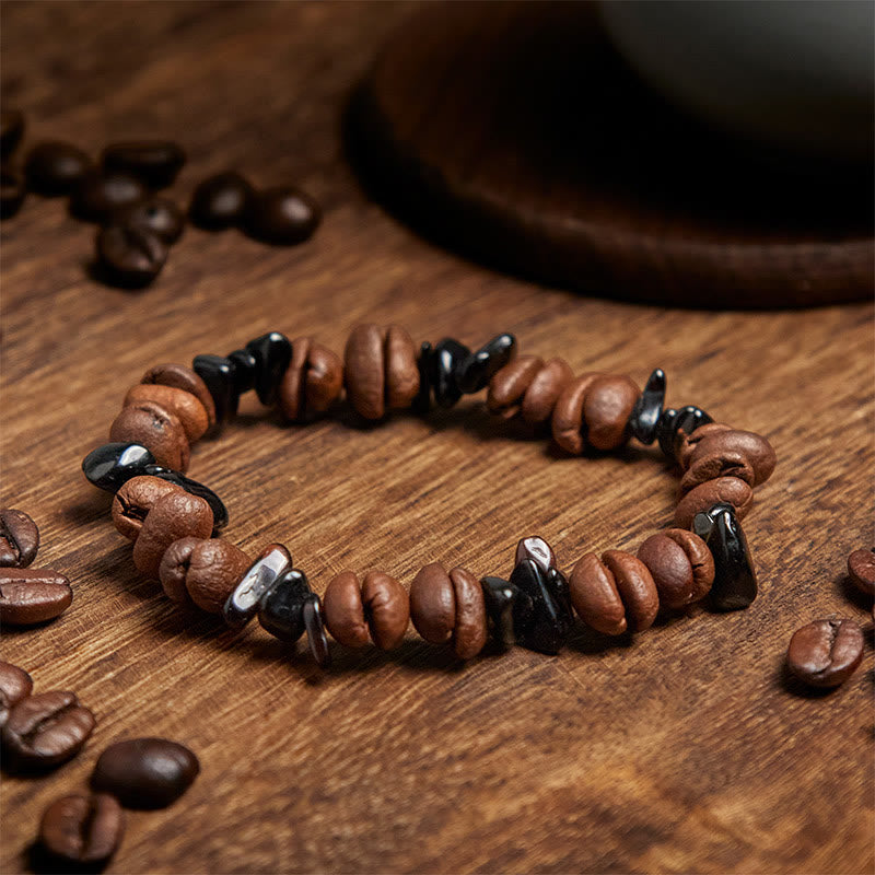 Buddha Stones Natural Coffee Beans Black Obsidian Rutilated Quartz Strength Bracelet - image 2