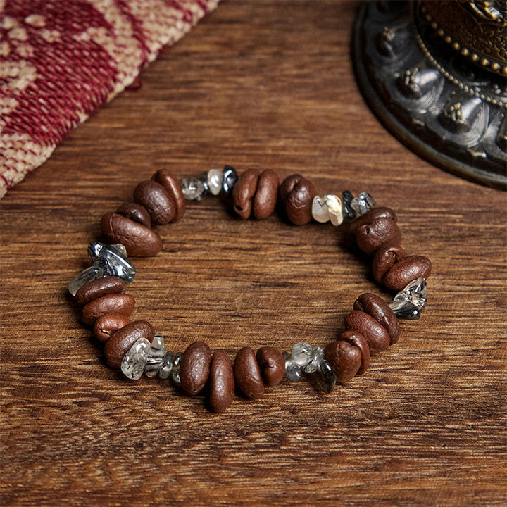 Buddha Stones Natural Coffee Beans Black Obsidian Rutilated Quartz Strength Bracelet - Rutilated Quartz(Wrist Circumference: 17.5cm) - image 6