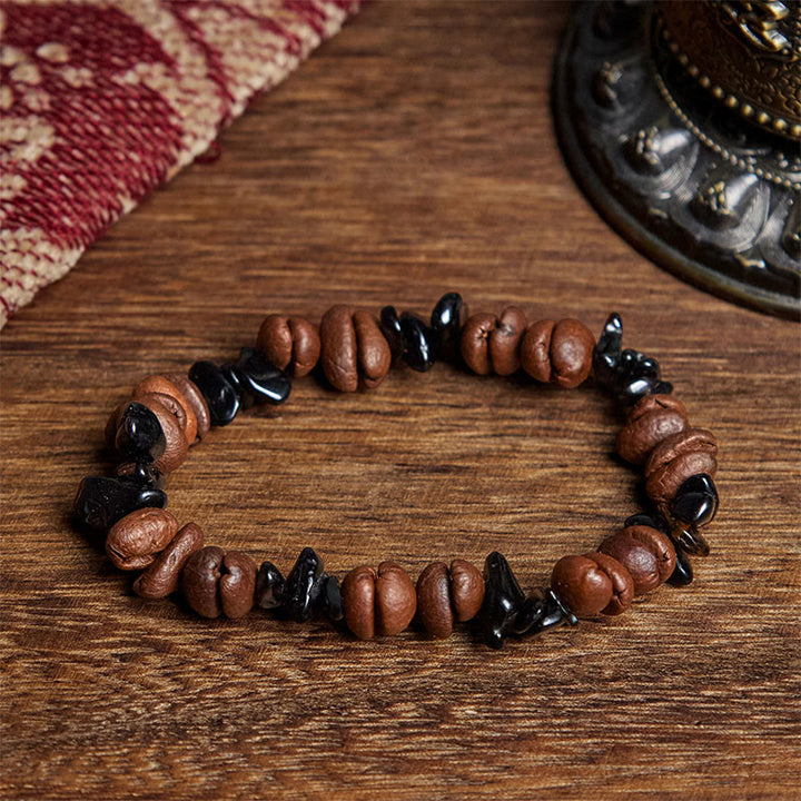 Buddha Stones Natural Coffee Beans Black Obsidian Rutilated Quartz Strength Bracelet - Black Obsidian(Wrist Circumference: 17.5cm) - image 0