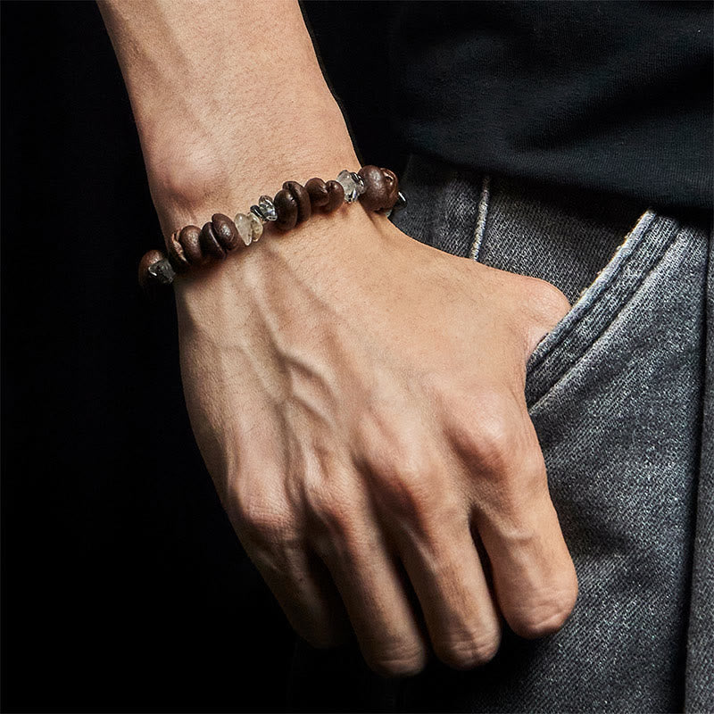 Buddha Stones Natural Coffee Beans Black Obsidian Rutilated Quartz Strength Bracelet - image 10