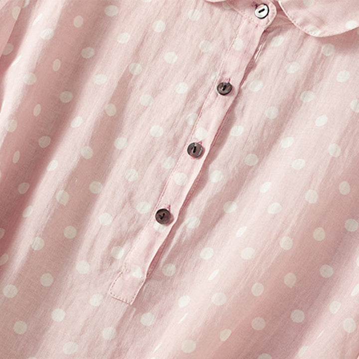 Buddha Stones Spring Polka Dot Button Stand Collar Polyester Midi Dress With Pockets - image 12