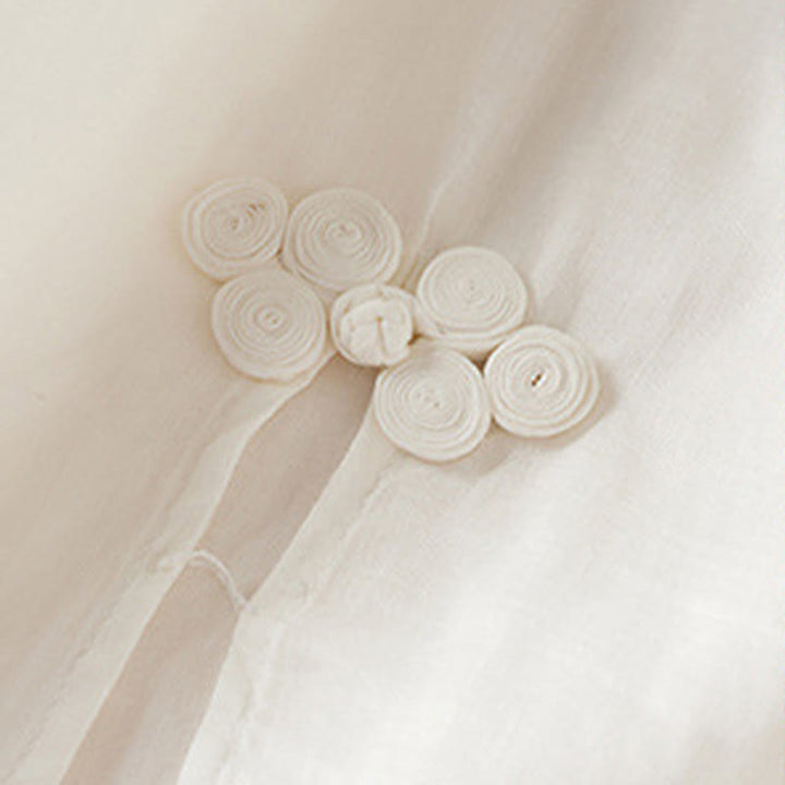 Buddha Stones Embroidered Leaf Crew Neck Half Sleeve Cotton Fiber Midi Dress - image 10