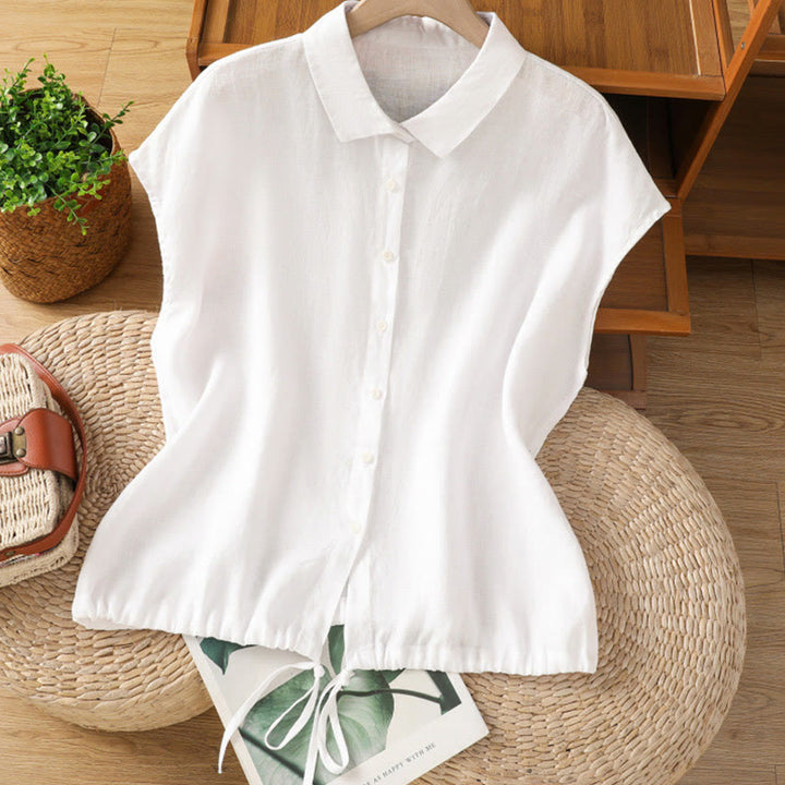 Buddha Stones Summer Plain Color Button Short Sleeve Women's Cotton Shirt - White - US14,UK/AU18,EU46 (2XL) - image 8