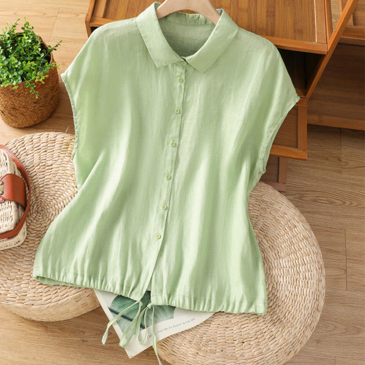 Buddha Stones Summer Plain Color Button Short Sleeve Women's Cotton Shirt - LightGreen - US14,UK/AU18,EU46 (2XL) - image 16