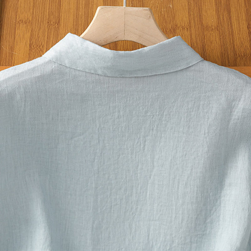 Buddha Stones Summer Plain Color Button Short Sleeve Women's Cotton Shirt - image 5