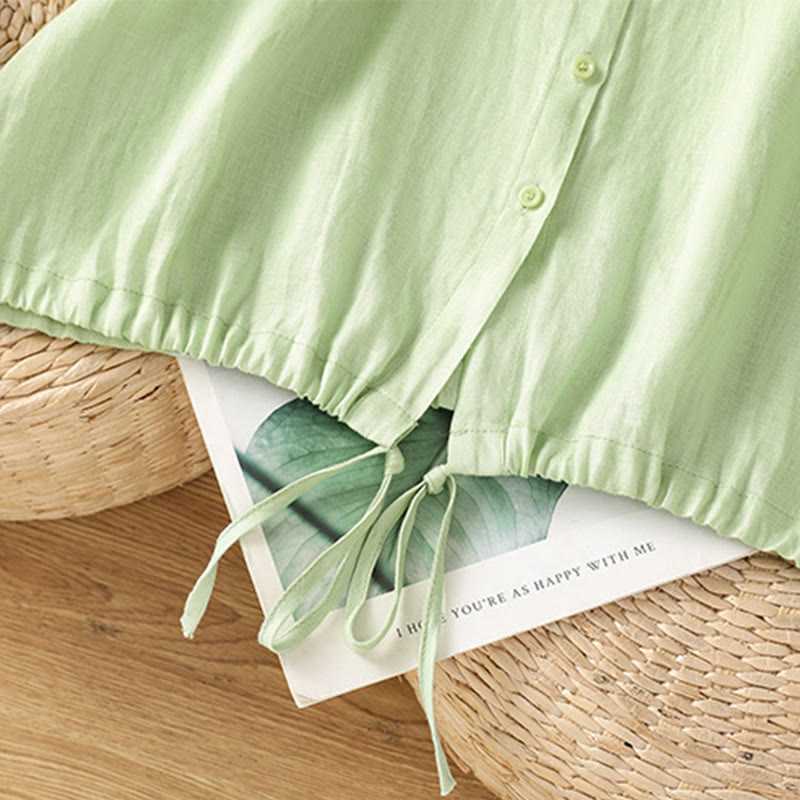 Buddha Stones Summer Plain Color Button Short Sleeve Women's Cotton Shirt - image 20