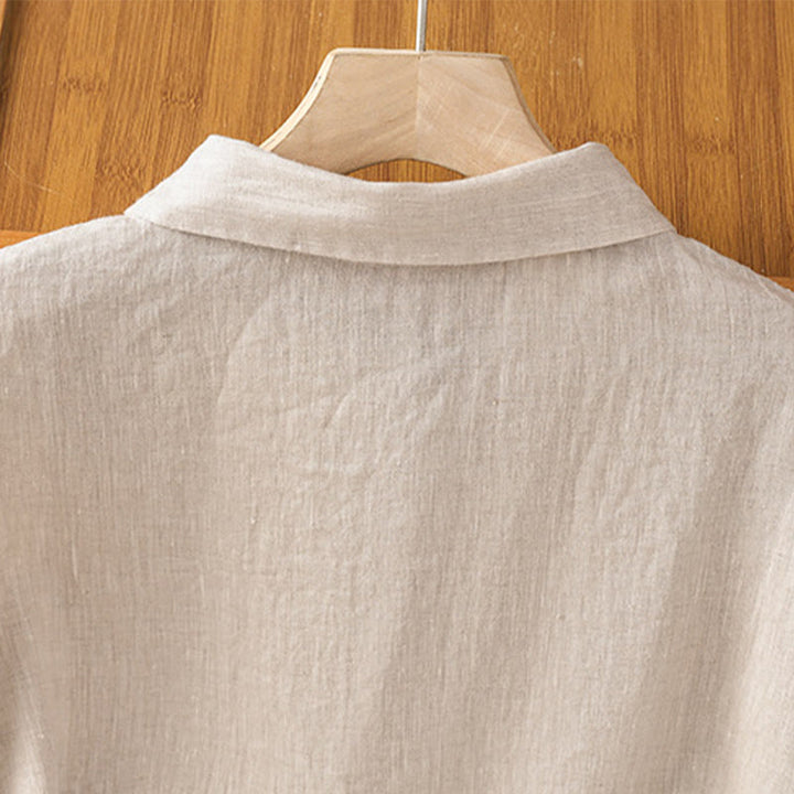 Buddha Stones Summer Plain Color Button Short Sleeve Women's Cotton Shirt - image 26