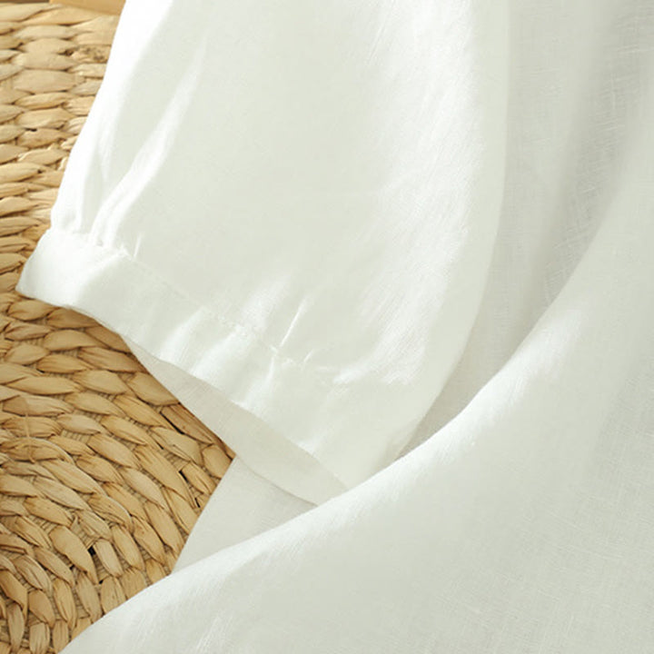 Buddha Stones Solid Buttons V-Neck Half Sleeve Women's Shirt - image 10