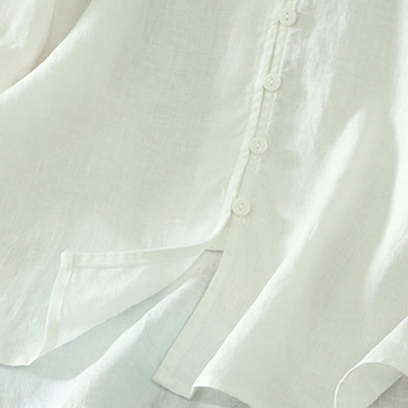 Buddha Stones Solid Buttons V-Neck Half Sleeve Women's Shirt - image 14