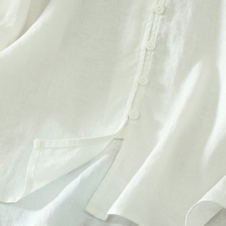 Buddha Stones Solid Buttons V-Neck Half Sleeve Women's Shirt - image 14