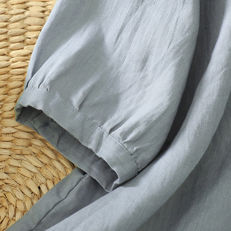 Buddha Stones Solid Buttons V-Neck Half Sleeve Women's Shirt - image 25