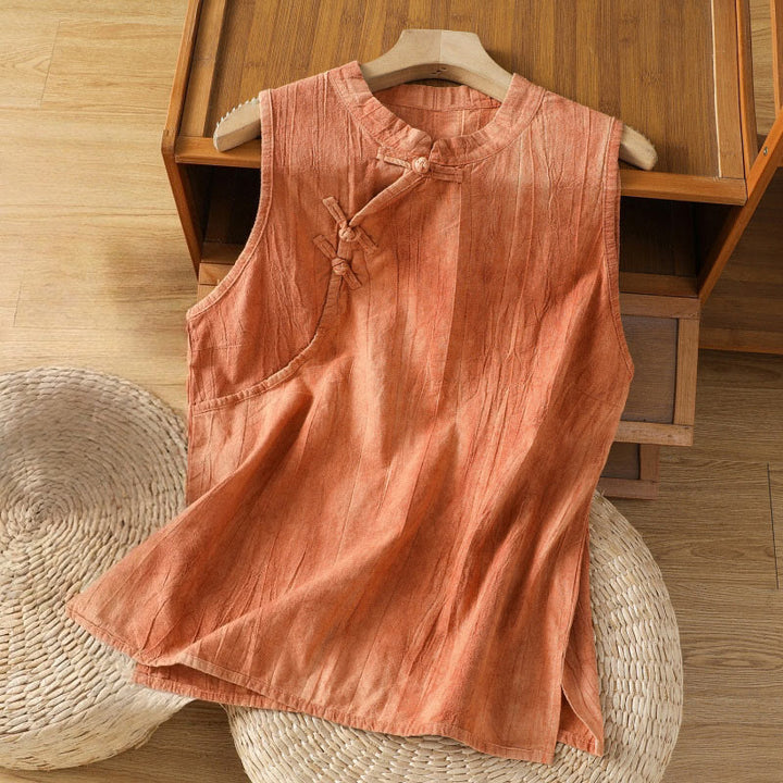 Buddha Stones Retro Frog-Button Design Women's Cotton Sleeveless Vest - Orange - US8-10,UK/AU12-14,EU40-42 (2XL) - image 0