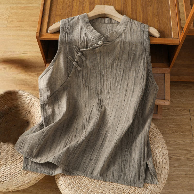 Buddha Stones Retro Frog-Button Design Women's Cotton Sleeveless Vest - Tan - US8-10,UK/AU12-14,EU40-42 (2XL) - image 17