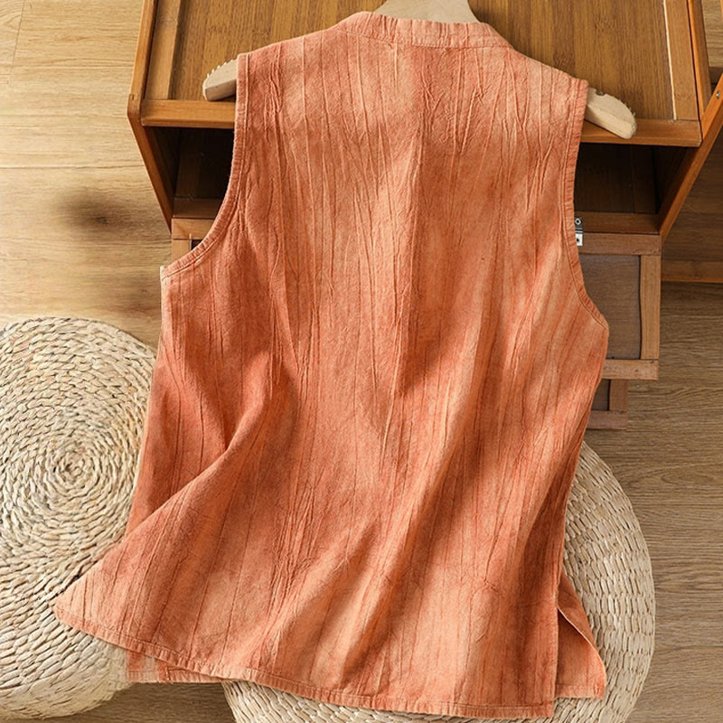 Buddha Stones Retro Frog-Button Design Women's Cotton Sleeveless Vest - image 2