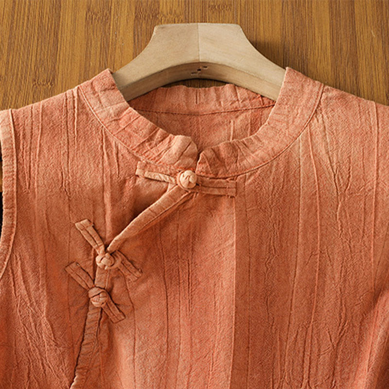 Buddha Stones Retro Frog-Button Design Women's Cotton Sleeveless Vest - image 3