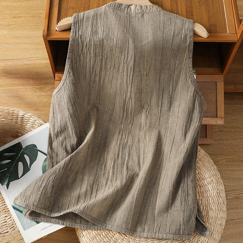 Buddha Stones Retro Frog-Button Design Women's Cotton Sleeveless Vest - image 18