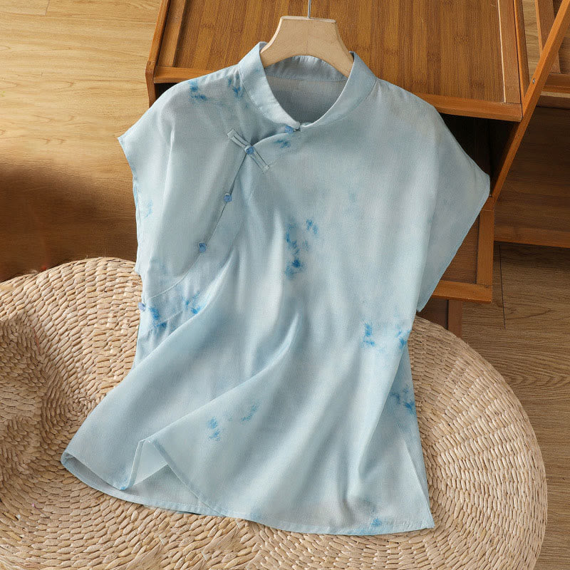 Buddha Stones Light Blue Frog-Button Sleeveless Women's Shirt - LightBlue - US8-10,UK/AU12-14,EU40-42 (2XL) - image 0