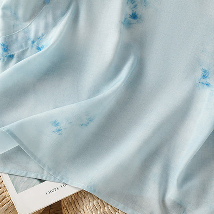 Buddha Stones Light Blue Frog-Button Sleeveless Women's Shirt - image 9