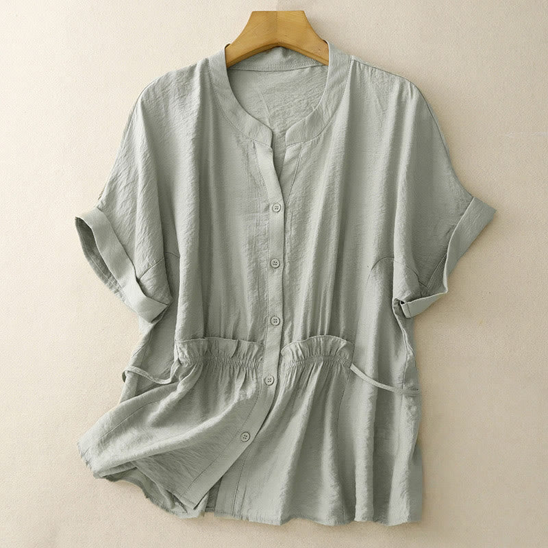 Buddha Stones Summer Button Lace-up Short Sleeve Women's Cotton Shirt - DarkSeaGreen - US8-10,UK/AU12-14,EU40-42 (2XL) - image 12