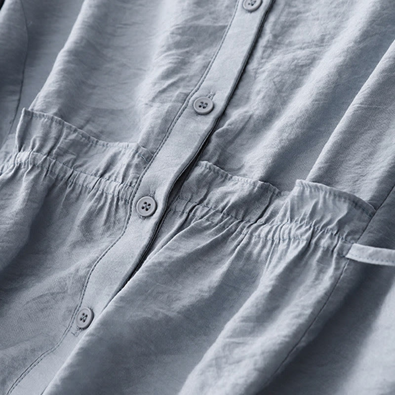 Buddha Stones Summer Button Lace-up Short Sleeve Women's Cotton Shirt - image 7