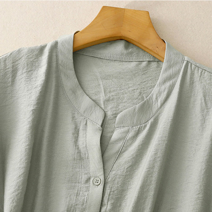 Buddha Stones Summer Button Lace-up Short Sleeve Women's Cotton Shirt - image 13