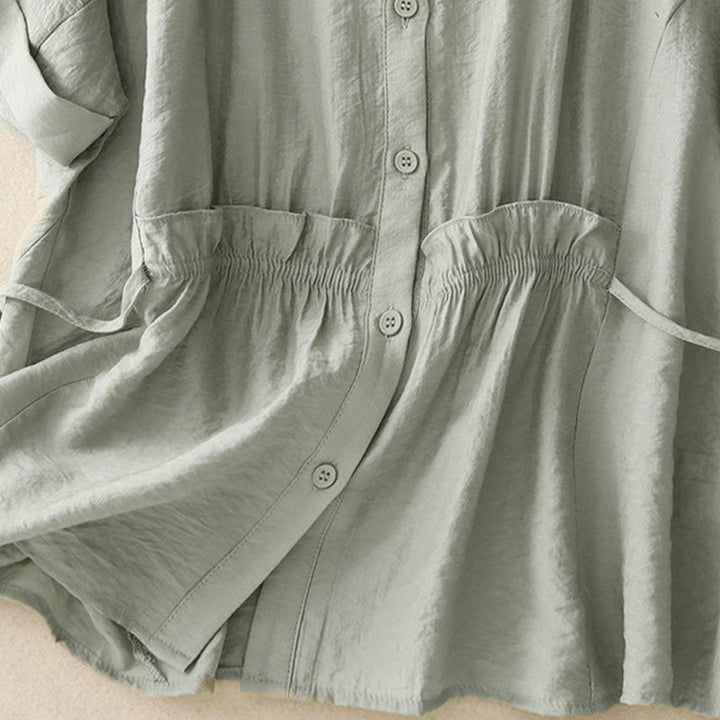 Buddha Stones Summer Button Lace-up Short Sleeve Women's Cotton Shirt - image 14