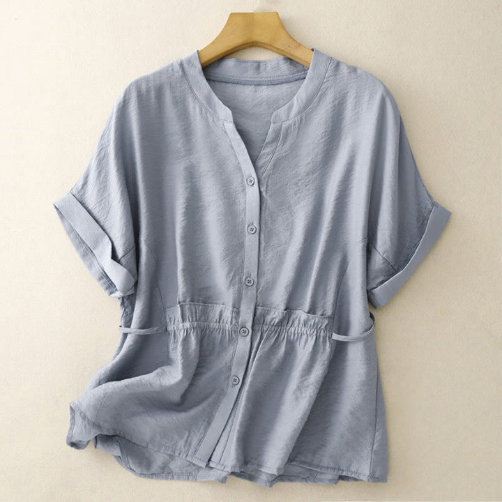 Buddha Stones Summer Button Lace-up Short Sleeve Women's Cotton Shirt - LightBlue - US8-10,UK/AU12-14,EU40-42 (2XL) - image 0