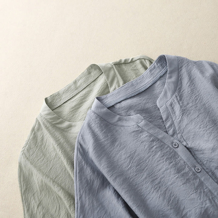 Buddha Stones Summer Button Lace-up Short Sleeve Women's Cotton Shirt - image 10