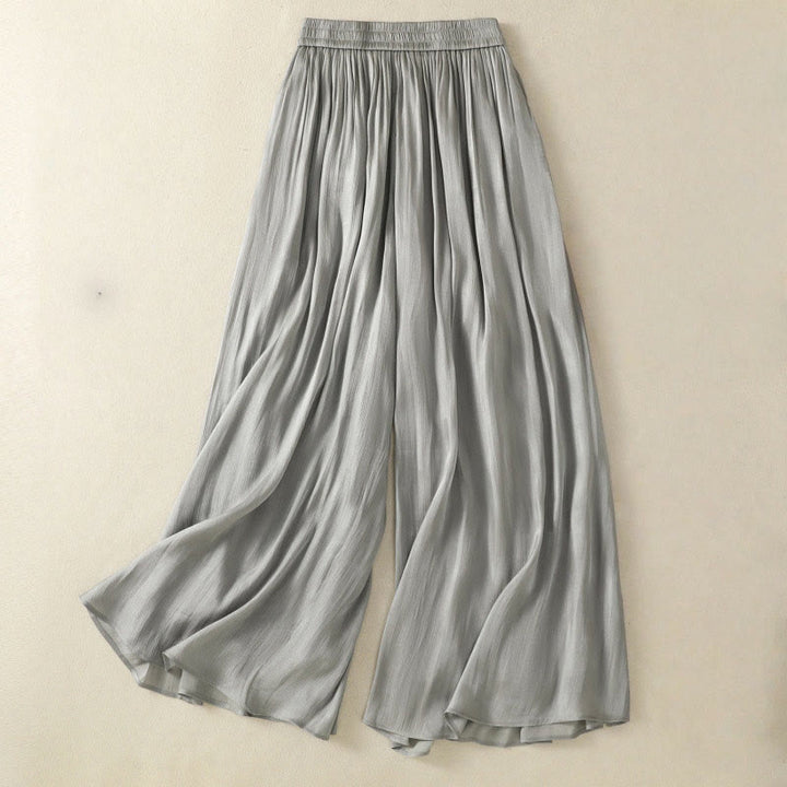 Buddha Stones Light Gray Pleated Design Elastic Waist Women's Wide Leg Pants With Pockets - LightGrey - US8-10,UK/AU12-14,EU40-42 (2XL) - image 0