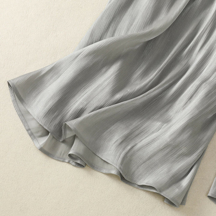 Buddha Stones Light Gray Pleated Design Elastic Waist Women's Wide Leg Pants With Pockets - image 11