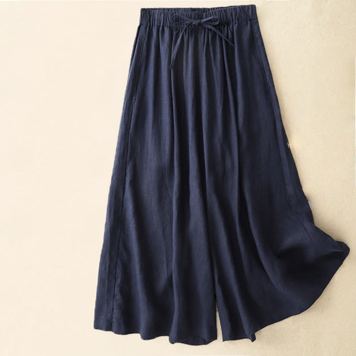Buddha Stones Summer Elastic Waist Women's Capri Cropped Wide Leg Pants With Pockets - Navy - US14,UK/AU18,EU46 (3XL) - image 11