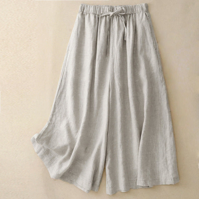 Buddha Stones Summer Elastic Waist Women's Capri Cropped Wide Leg Pants With Pockets - Linen - US14,UK/AU18,EU46 (3XL) - image 16