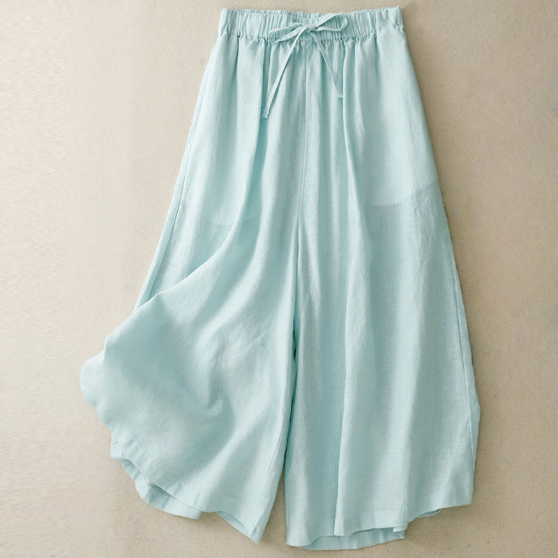 Buddha Stones Summer Elastic Waist Women's Capri Cropped Wide Leg Pants With Pockets - PaleTurquoise - US14,UK/AU18,EU46 (3XL) - image 0