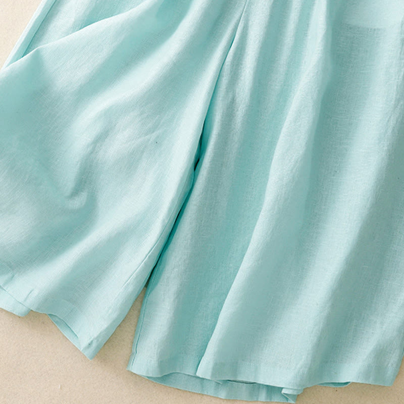 Buddha Stones Summer Elastic Waist Women's Capri Cropped Wide Leg Pants With Pockets - image 5