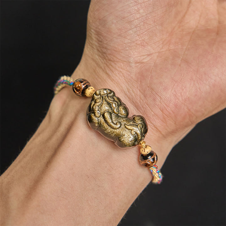 Buddha Stones Gold Sheen Obsidian PiXiu Wealth Rope Bracelet - image 5