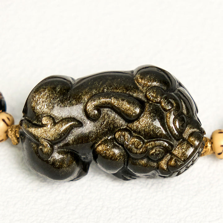 Buddha Stones Gold Sheen Obsidian PiXiu Wealth Rope Bracelet - image 3