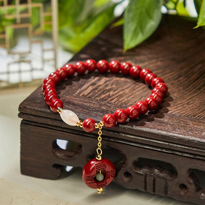 Buddha Stones Natural Cinnabar Peace Buckle Charm Blessing Bracelet - image 2