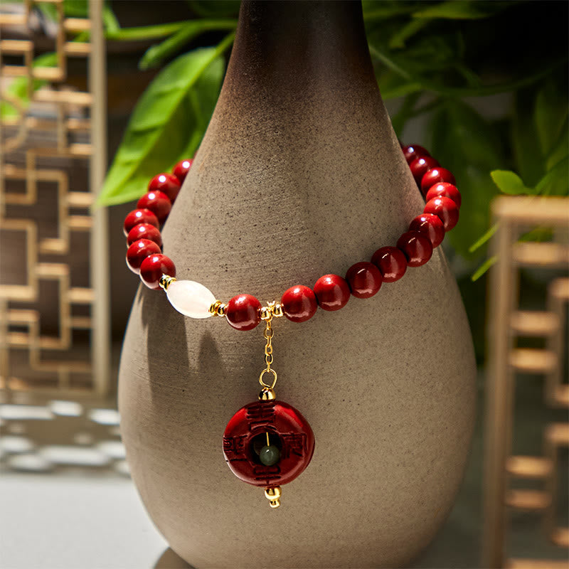 Buddha Stones Natural Cinnabar Peace Buckle Charm Blessing Bracelet - image 3