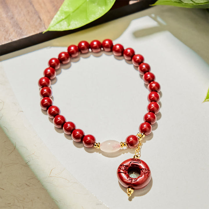 Buddha Stones Natural Cinnabar Peace Buckle Charm Blessing Bracelet - image 1