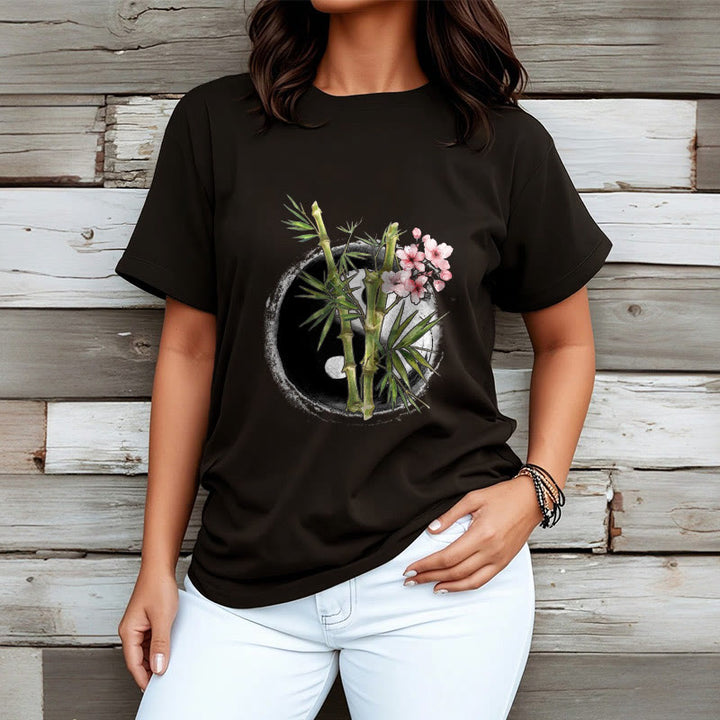 Buddha Stones Yin Yang Bamboo Peach Blossoms Pattern Tee T-shirt - image 3