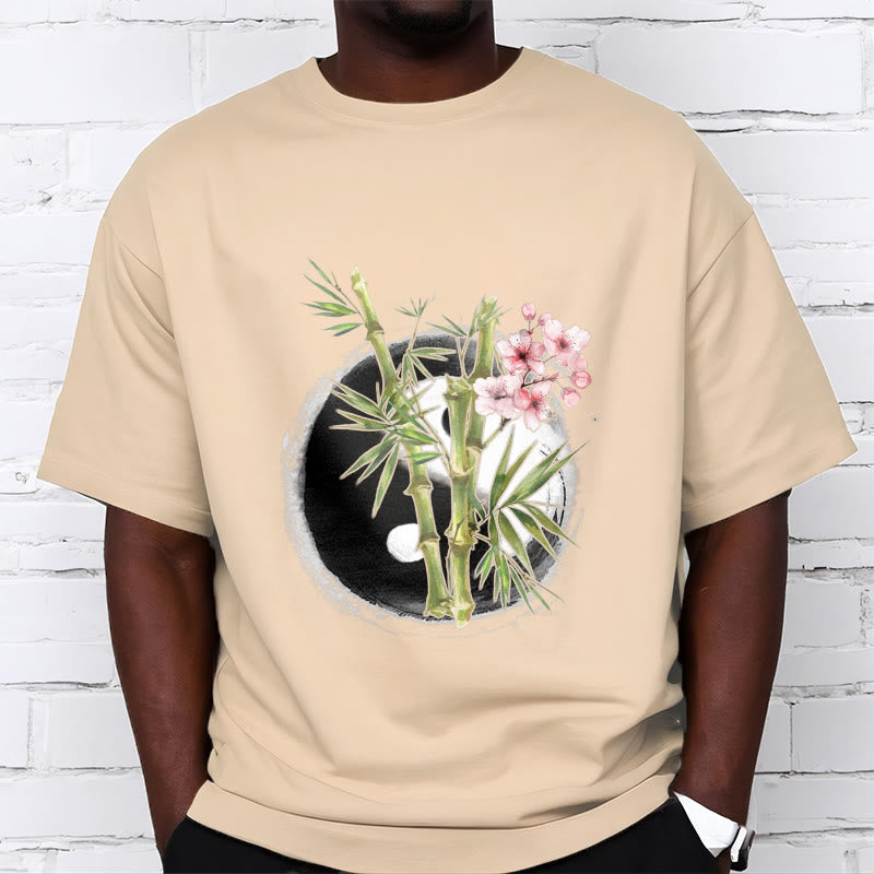 Buddha Stones Yin Yang Bamboo Peach Blossoms Pattern Tee T-shirt - image 9