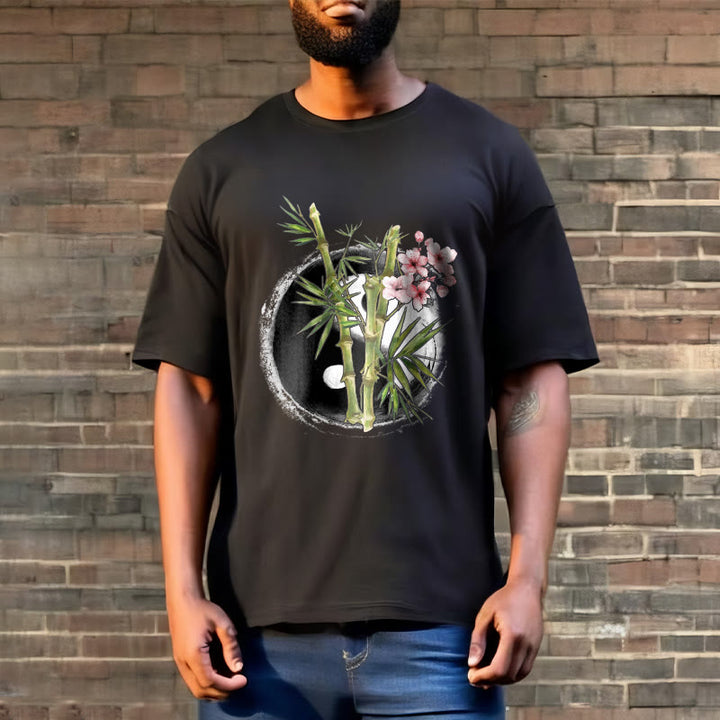 Buddha Stones Yin Yang Bamboo Peach Blossoms Pattern Tee T-shirt - image 2