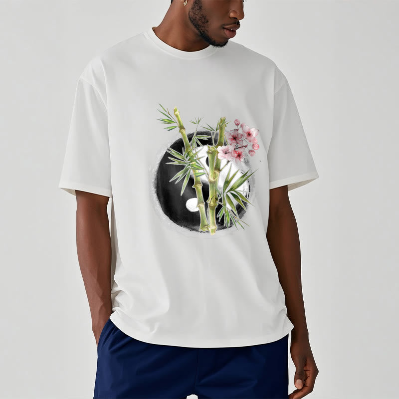 Buddha Stones Yin Yang Bamboo Peach Blossoms Pattern Tee T-shirt - image 6