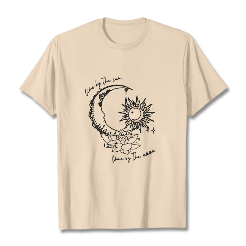 Buddha Stones Sun Moon Lotus Flower Pattern Tee T-shirt - Bisque - 2XL - image 10