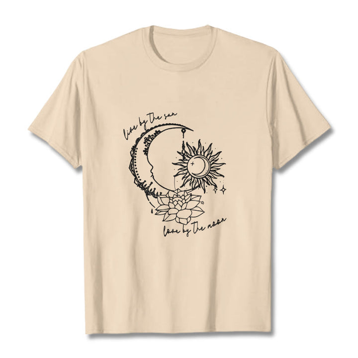 Buddha Stones Sun Moon Lotus Flower Pattern Tee T-shirt - Bisque - 2XL - image 10