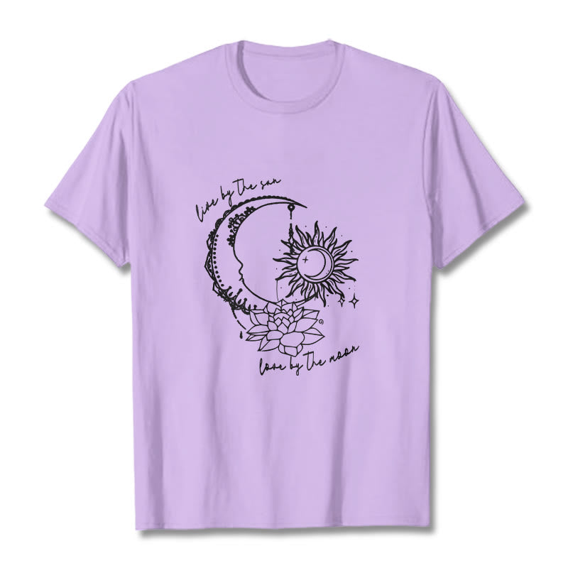 Buddha Stones Sun Moon Lotus Flower Pattern Tee T-shirt - Plum - 2XL - image 16