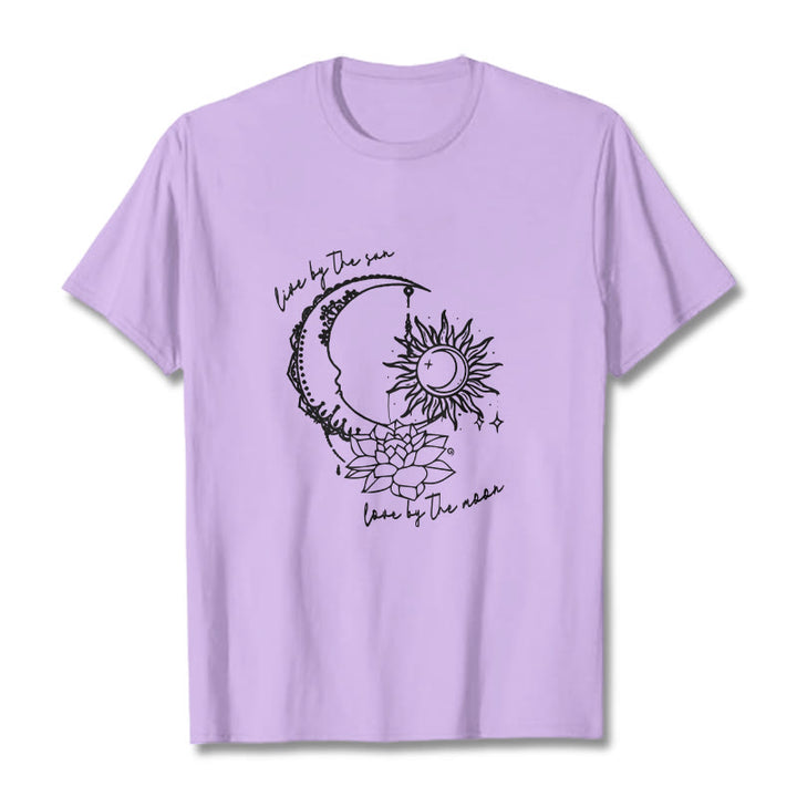 Buddha Stones Sun Moon Lotus Flower Pattern Tee T-shirt - Plum - 2XL - image 16